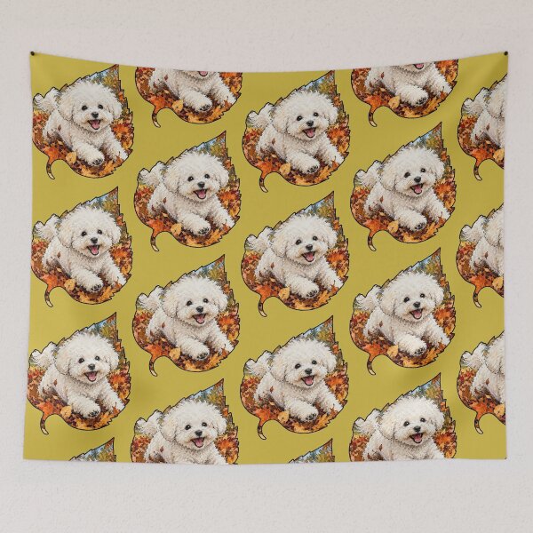 Item preview, Fall Bichon Frise Dog Playing In Autumn Leaves designed and sold by Lion and Lamb Design.
