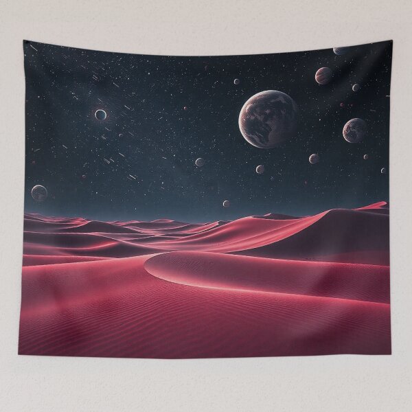 Item preview, Dark Red Alien Dunes Under Planetary Night Sky designed and sold by IntelliMindDesigns.
