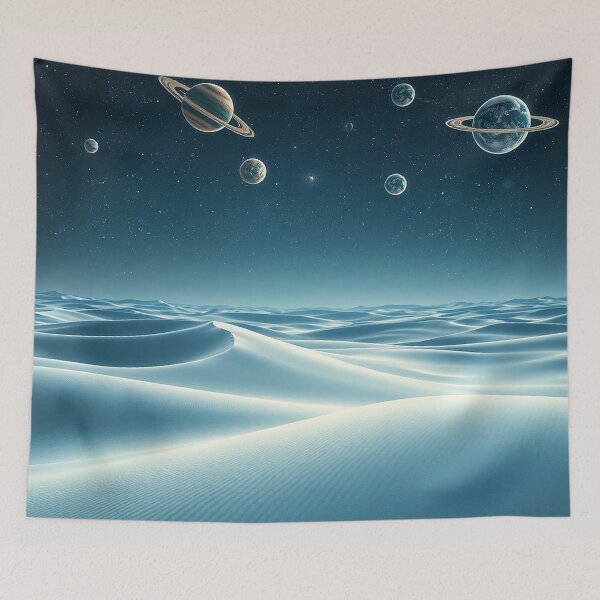 Item preview, White Alien Dunes With Ringed Planets Sky designed and sold by IntelliMindDesigns.