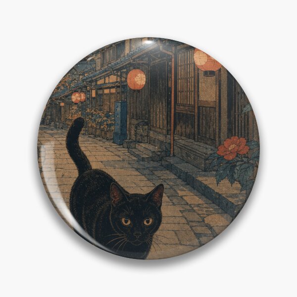 Item preview, Twilight Stroll in Kyoto - Black Cat & Cherry Blossoms designed and sold by vekotpu.