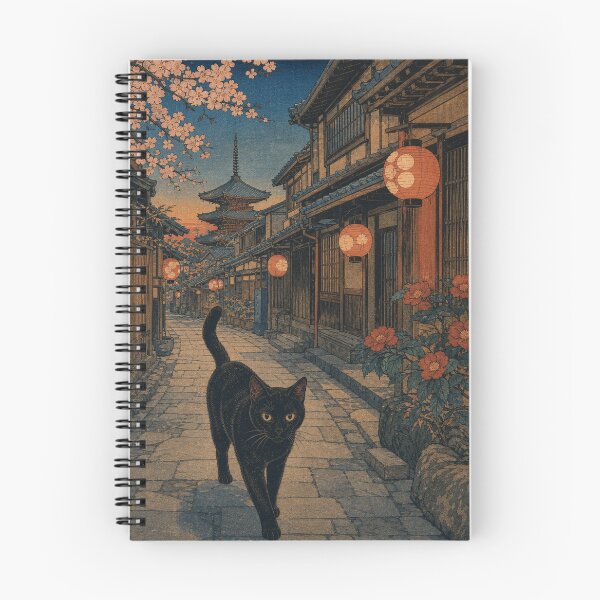 Item preview, Twilight Stroll in Kyoto - Black Cat & Cherry Blossoms designed and sold by vekotpu.