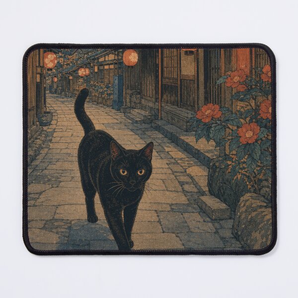 Item preview, Twilight Stroll in Kyoto - Black Cat & Cherry Blossoms designed and sold by vekotpu.