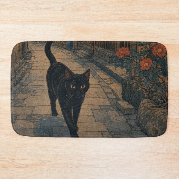 Item preview, Twilight Stroll in Kyoto - Black Cat & Cherry Blossoms designed and sold by vekotpu.
