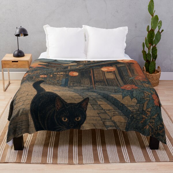 Item preview, Twilight Stroll in Kyoto - Black Cat & Cherry Blossoms designed and sold by vekotpu.