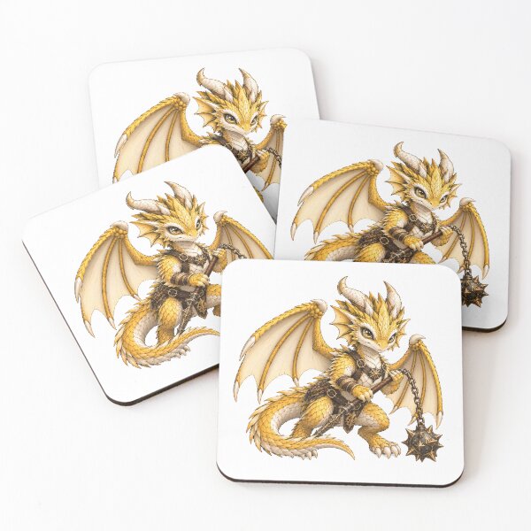 Item preview, Golden Baby Dragon Paladin with Spiked Mace Fantasy RPG Illustration designed and sold by Hatchling Hollow.