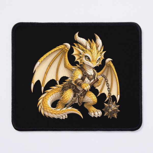 Item preview, Golden Baby Dragon Paladin with Spiked Mace Fantasy RPG Illustration designed and sold by Hatchling Hollow.