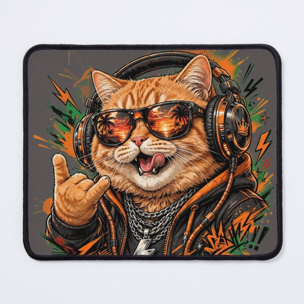 Item preview, Punk Rock Fat Orange Cat DJ Shirt designed and sold by PlengPoomofArts.