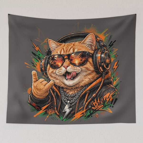 Item preview, Punk Rock Fat Orange Cat DJ Shirt  designed and sold by PlengPoomofArts.