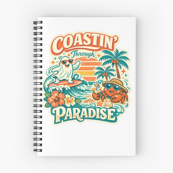 Item preview, Coastin Through Paradise Cute Ghost Surfing Tropical Beach Retro Art Design designed and sold by inkoutninja.