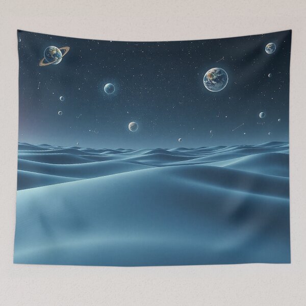 Item preview, Blue Desert Dunes Under Planetary Starry Sky designed and sold by IntelliMindDesigns.