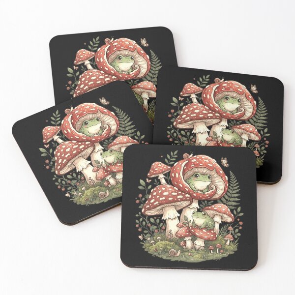 Item preview, Cute Frogs Under Mushrooms Whimsical Cottagecore Forest designed and sold by MiALopezArt.
