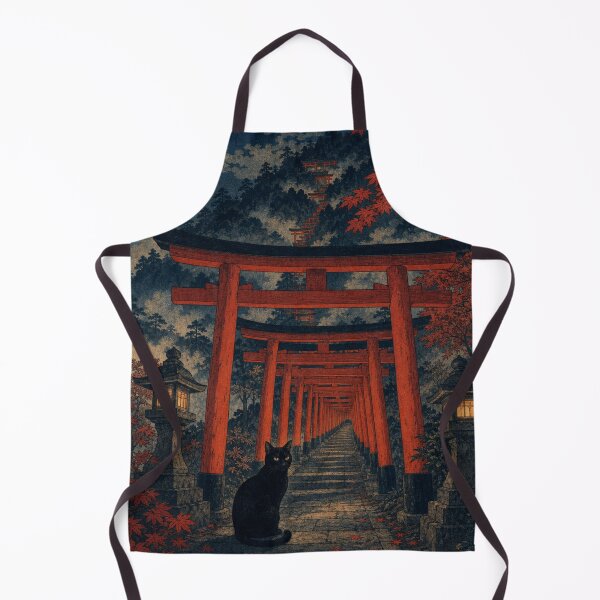 Item preview, Black Cat at Full Moon Shrine Gate - Japanese Ukiyo-e Woodblock Art designed and sold by vekotpu.