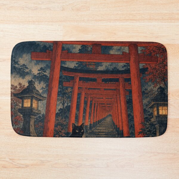 Item preview, Black Cat at Full Moon Shrine Gate - Japanese Ukiyo-e Woodblock Art designed and sold by vekotpu.