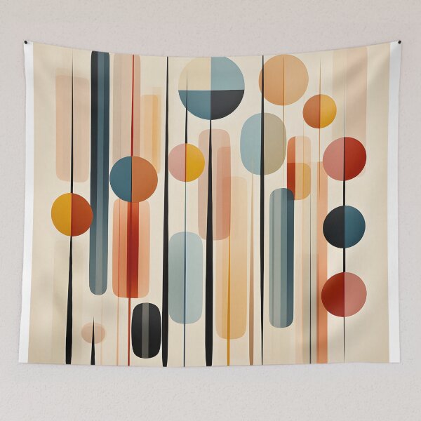 Item preview, Mid Century Modern Geometric Circles and Vertical Lines Abstract designed and sold by GutyzDesignsES.