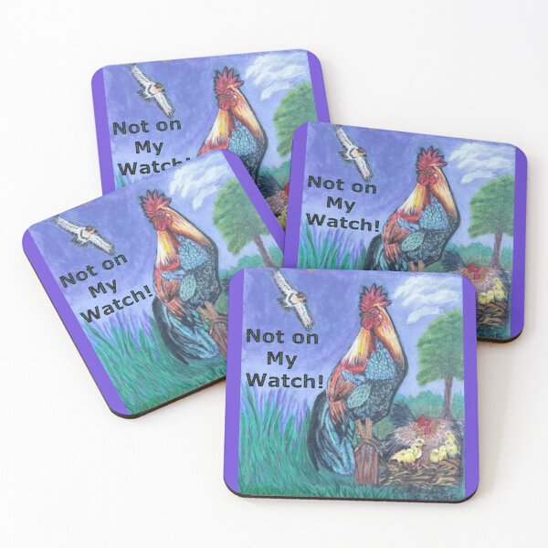 Item preview, Not on My Watch! Fierce Rooster Stands Guard over his Hen and Chicks designed and sold by Laugh a Lot Folk Art.