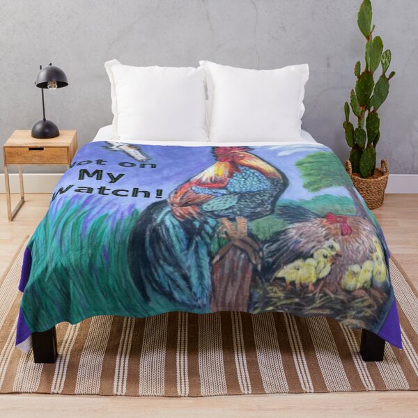 Item preview, Not on My Watch! Fierce Rooster Stands Guard over his Hen and Chicks designed and sold by Laugh a Lot Folk Art.