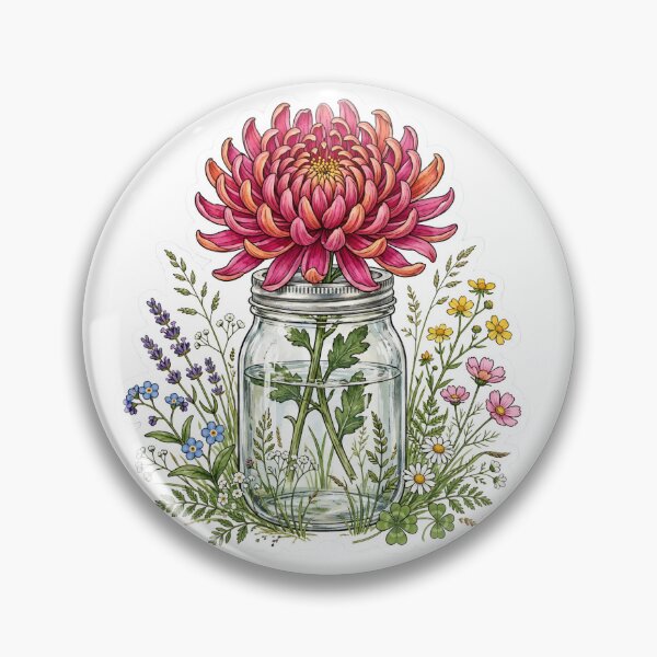 Item preview, Chrysanthemum Mason Jar Flowers Sticker designed and sold by RareBotanical .