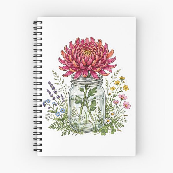 Item preview, Chrysanthemum Mason Jar Flowers Sticker designed and sold by FineLineBotanical .