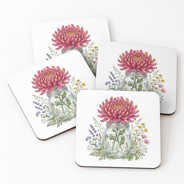 Item preview, Chrysanthemum Mason Jar Flowers Sticker designed and sold by FineLineBotanical .