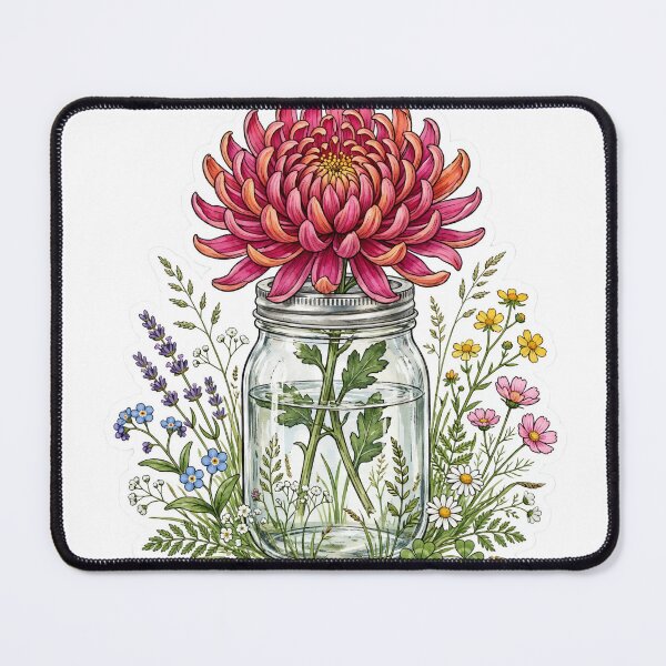 Item preview, Chrysanthemum Mason Jar Flowers Sticker designed and sold by FineLineBotanical .