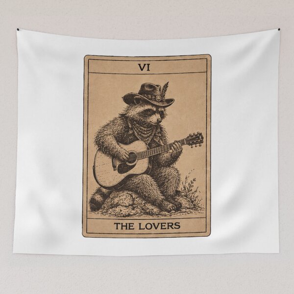 Item preview, The Lovers - Wild Raccoon Guitarist Vintage Rock Tarot Party Rock  designed and sold by MathiasFuchs.