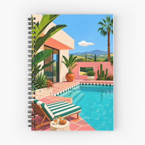 Item preview, Tropical Poolside Villa Retro Summer Vacation Illustration designed and sold by GutyzDesignsES.