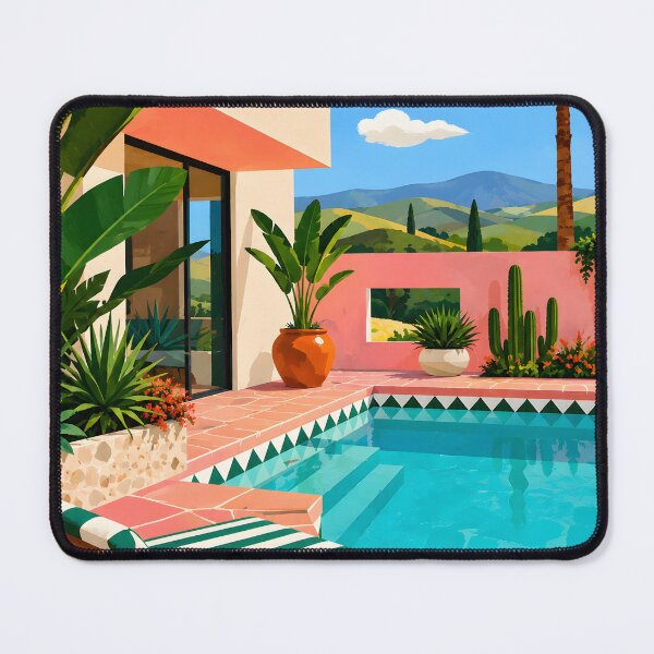 Item preview, Tropical Poolside Villa Retro Summer Vacation Illustration designed and sold by GutyzDesignsES.