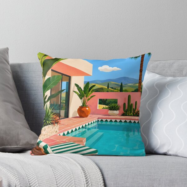 Item preview, Tropical Poolside Villa Retro Summer Vacation Illustration designed and sold by GutyzDesignsES.