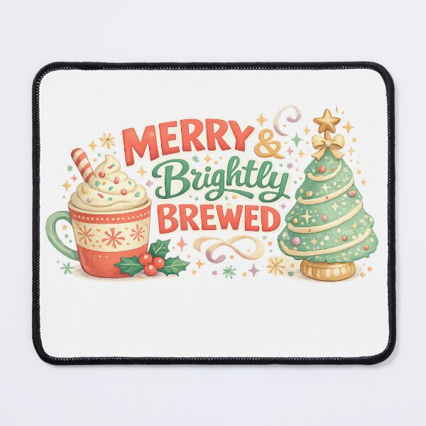 Item preview, Merry and Brightly Brewed Christmas Coffee Holiday Cozy Winter Art Design designed and sold by inkoutninja.