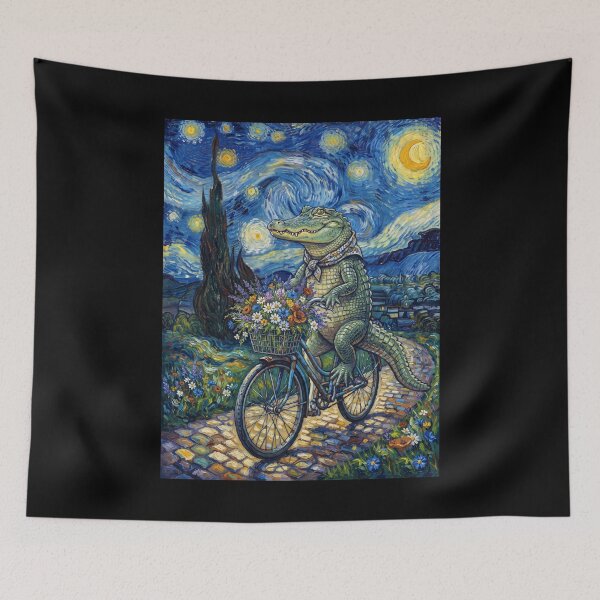 Item preview, Alligator Biking Bike Starry Night Van Gogh Art Animal Lover designed and sold by dian-rody-crest.