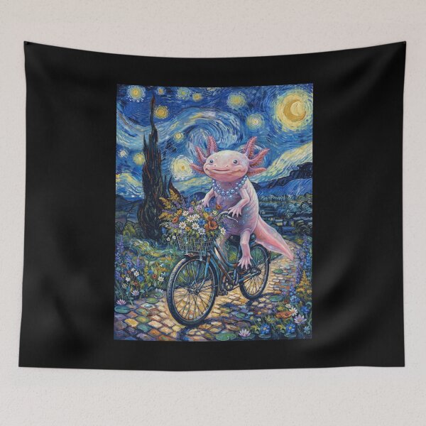 Item preview, Axolotl Biking Bike Starry Night Van Gogh Art Animal Lover designed and sold by dian-rody-crest.