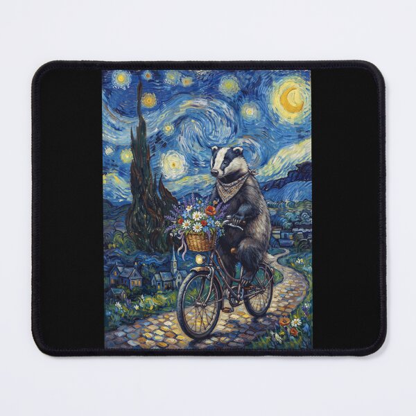 Item preview, Badger Biking Bike Starry Night Van Gogh Art Animal Lover designed and sold by dian-rody-crest.