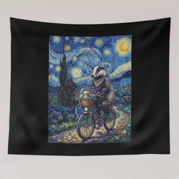 Item preview, Badger Biking Bike Starry Night Van Gogh Art Animal Lover designed and sold by dian-rody-crest.