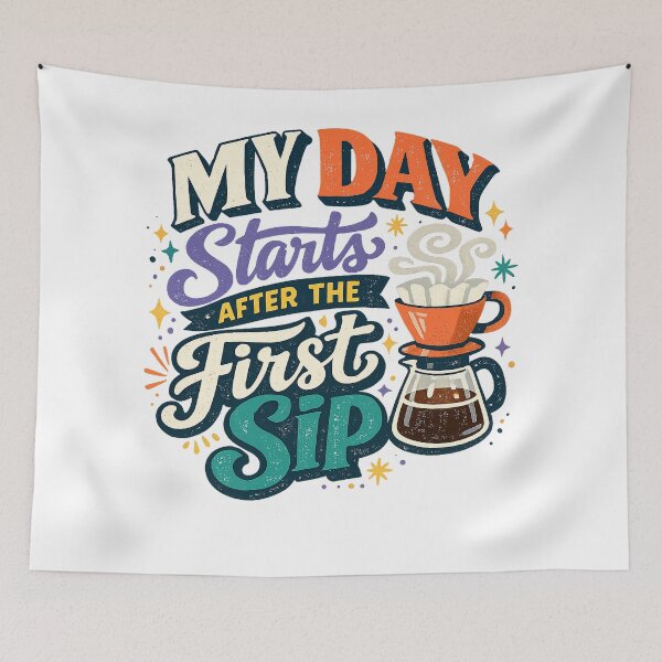 Item preview, My Day Starts After the First Sip Funny Coffee Lover Retro Caffeine Art Design designed and sold by inkoutninja.
