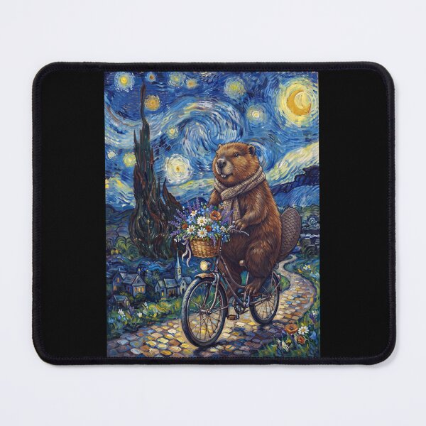 Item preview, Beaver Biking Bike Starry Night Van Gogh Art Animal Lover designed and sold by dian-rody-crest.