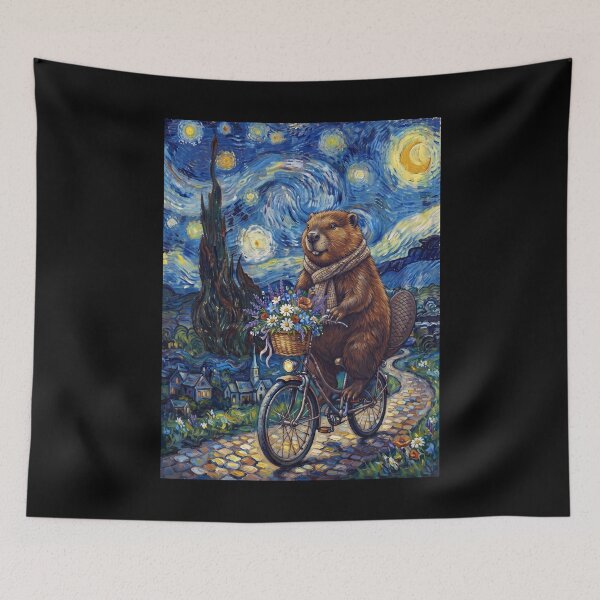 Item preview, Beaver Biking Bike Starry Night Van Gogh Art Animal Lover designed and sold by dian-rody-crest.