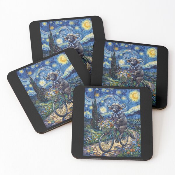 Item preview, Buffalo Biking Bike Starry Night Van Gogh Art Animal Lover designed and sold by dian-rody-crest.