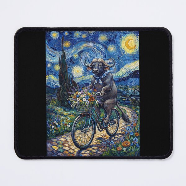 Item preview, Buffalo Biking Bike Starry Night Van Gogh Art Animal Lover designed and sold by dian-rody-crest.