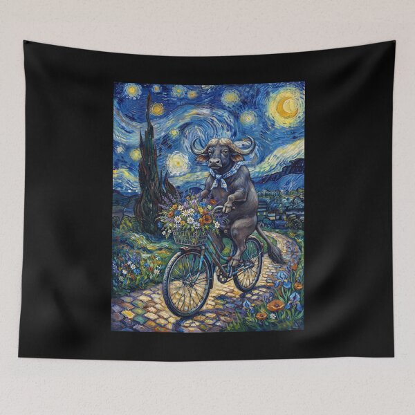 Item preview, Buffalo Biking Bike Starry Night Van Gogh Art Animal Lover designed and sold by dian-rody-crest.