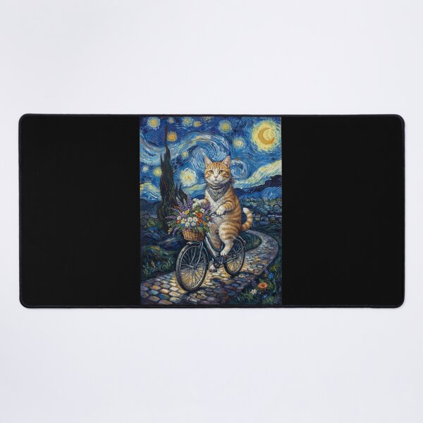 Item preview, Cat Biking Bike Starry Night Van Gogh Art Animal Lover designed and sold by dian-rody-crest.