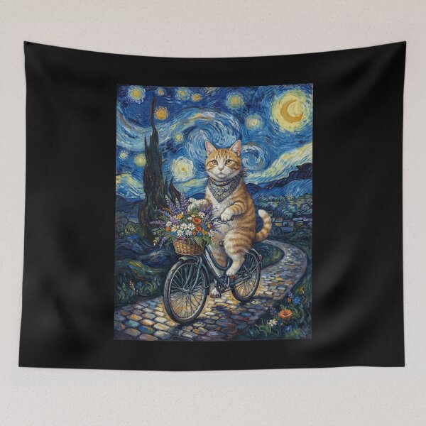 Item preview, Cat Biking Bike Starry Night Van Gogh Art Animal Lover designed and sold by dian-rody-crest.