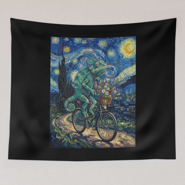 Item preview, Chameleon Biking Bike Starry Night Van Gogh Art Animal Lover designed and sold by dian-rody-crest.
