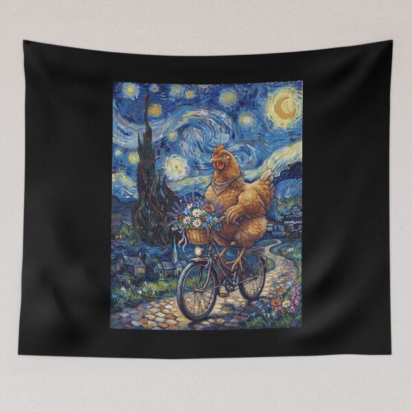 Item preview, Chicken Biking Bike Starry Night Van Gogh Art Animal Lover designed and sold by dian-rody-crest.
