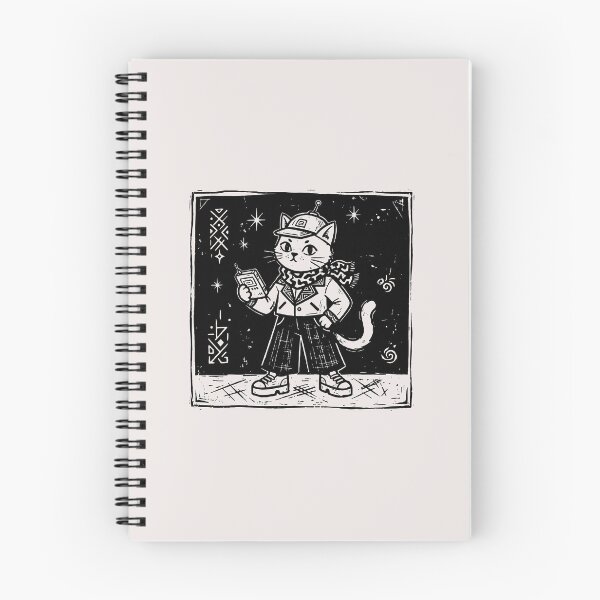 Item preview, Vintage Paranormal Investigator Cat Retro Sci-Fi Linocut Art designed and sold by Cipher & Soul.