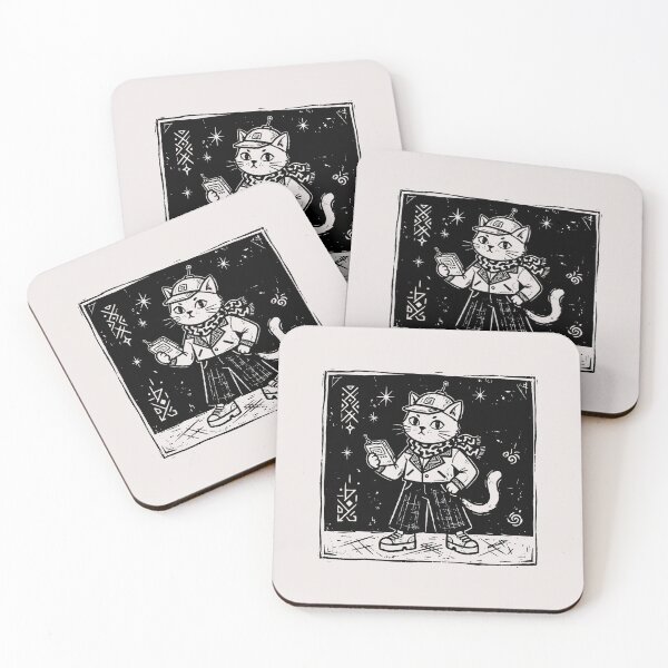 Item preview, Vintage Paranormal Investigator Cat Retro Sci-Fi Linocut Art designed and sold by Cipher & Soul.