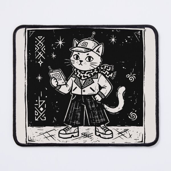 Item preview, Vintage Paranormal Investigator Cat Retro Sci-Fi Linocut Art designed and sold by Cipher & Soul.
