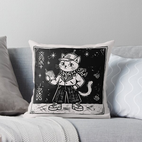 Item preview, Vintage Paranormal Investigator Cat Retro Sci-Fi Linocut Art designed and sold by Cipher & Soul.