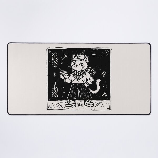 Item preview, Vintage Paranormal Investigator Cat Retro Sci-Fi Linocut Art designed and sold by Cipher & Soul.