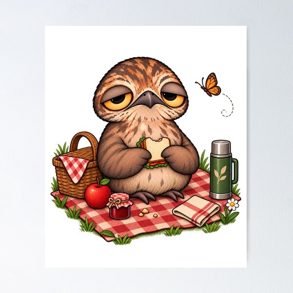 Item preview, Cute Potoo Bird Picnic | Sleepy Potoo Sandwich Lover Outdoor Picnic designed and sold by MrDev.