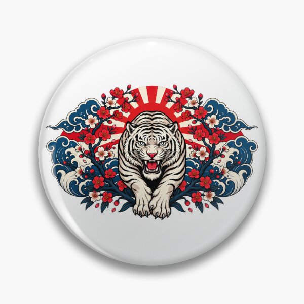 Item preview, Japanese White Tiger Sakura | Japanese Tiger Waves Cherry Blossom Art designed and sold by MrDev.